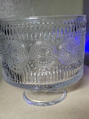 Embossed Unmarked Glass Trifle Bowl - Clear Glass